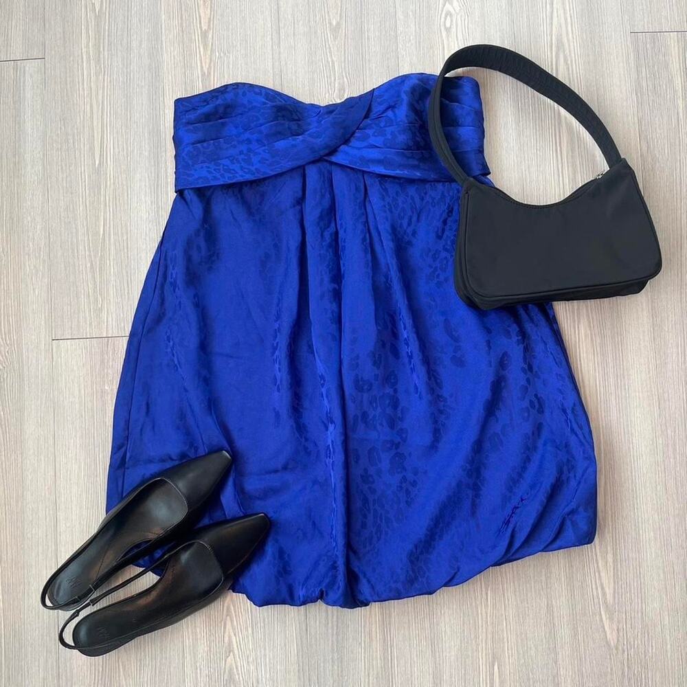 Y2K Forever 21 Bubble Mini Tube Top Dress Blue Satin Cheetah Print Size L